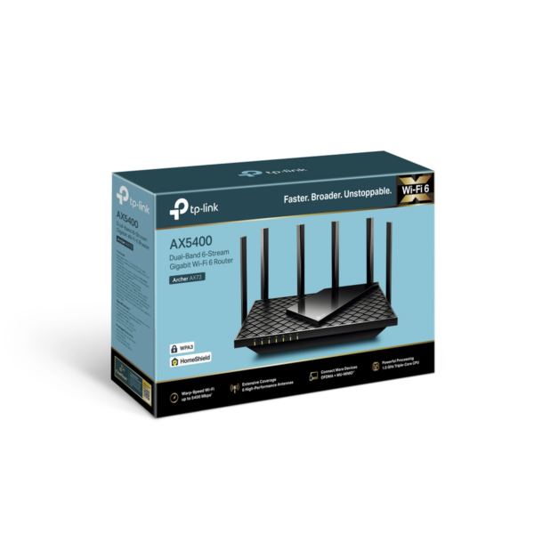 Router WiFi 6 Doble Banda / AX5400 MU-MIMO 4X4 y OFDMA / 1 puerto WAN 10/100/1000 Mbps / 4 puertos LAN 10/100/1000 Mbps / 1 puerto USB 3.0 / 6 potentes antenas / Administración App (Tether) o Página web / Protección HomeShield