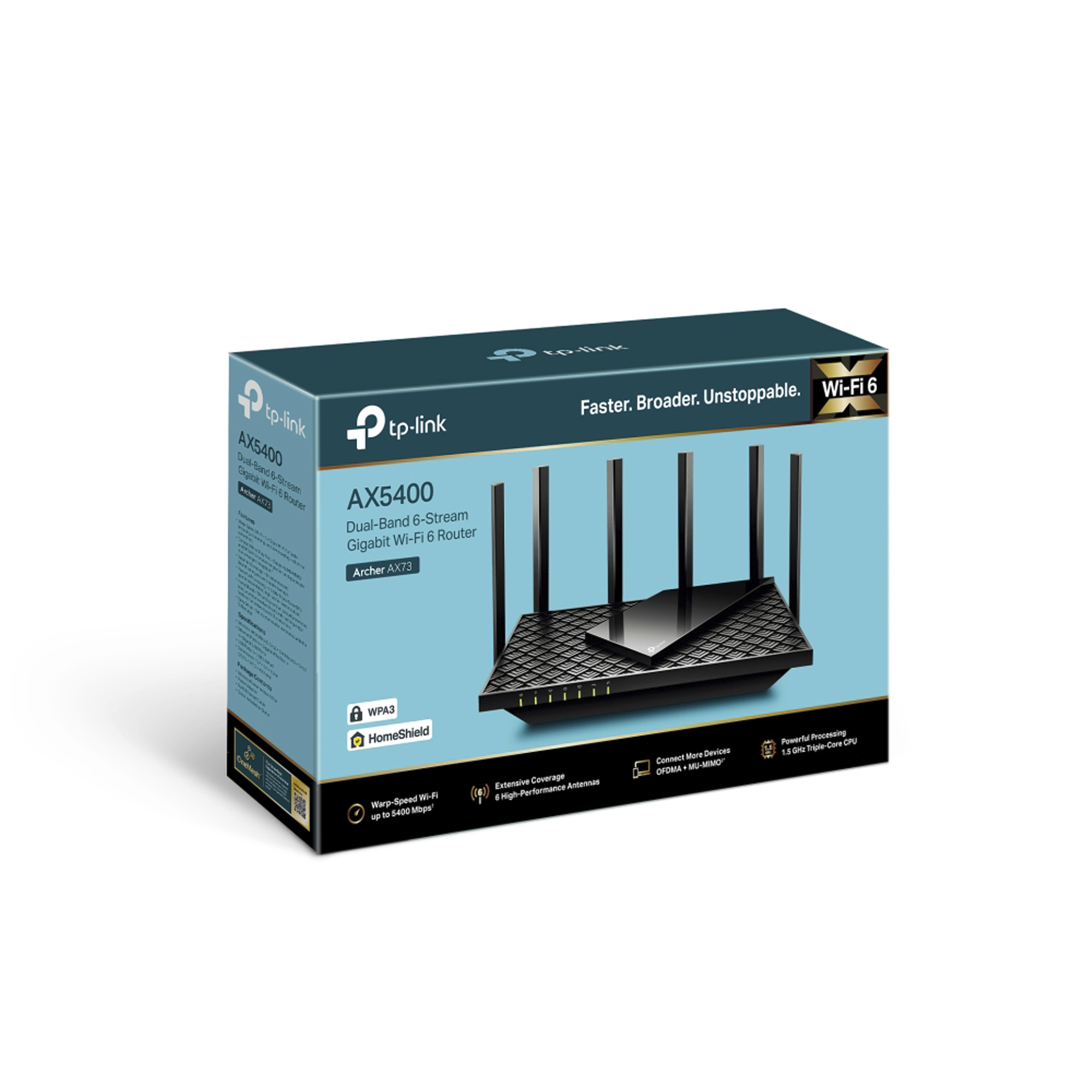 Router WiFi 6 Doble Banda / AX5400 MU-MIMO 4X4 y OFDMA / 1 puerto WAN 10/100/1000 Mbps / 4 puertos LAN 10/100/1000 Mbps / 1 puerto USB 3.0 / 6 potentes antenas / Administración App (Tether) o Página web / Protección HomeShield - Image 4